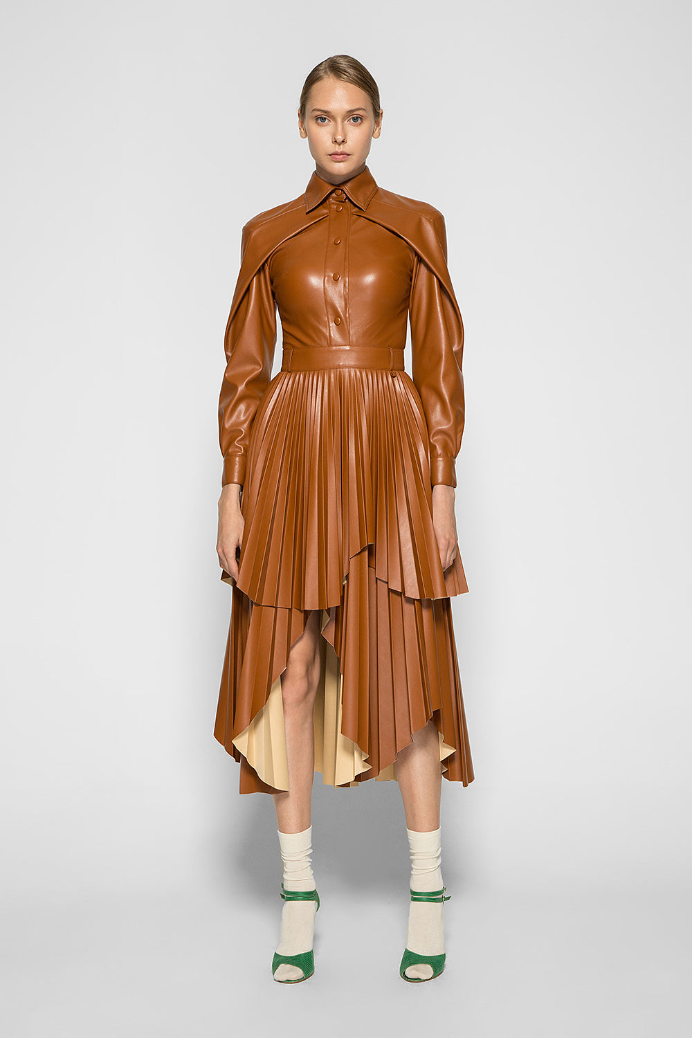 SCULPTURAL MIDI PLEATED DRESS