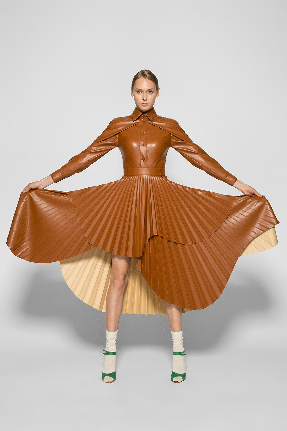 SCULPTURAL MIDI PLEATED DRESS