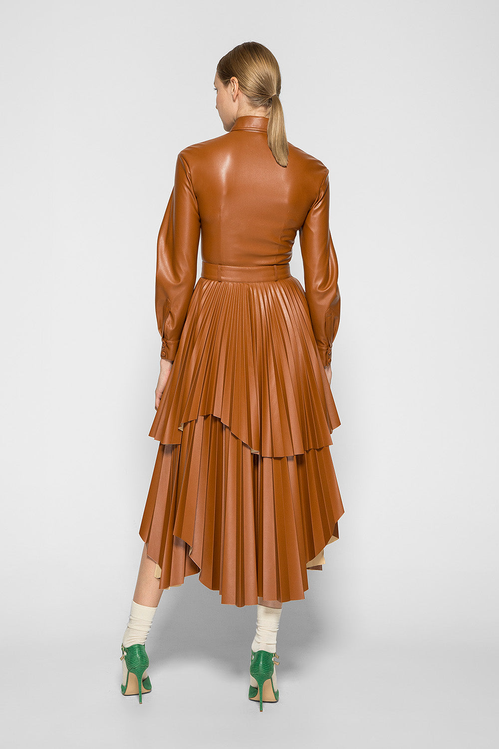 SCULPTURAL MIDI PLEATED DRESS