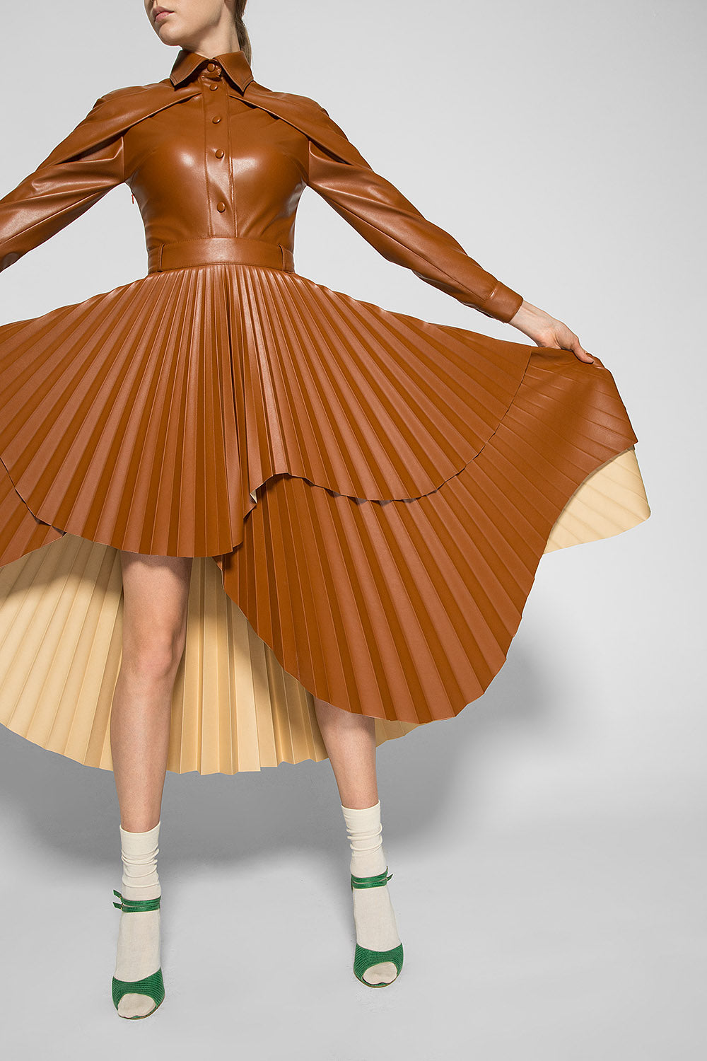 SCULPTURAL MIDI PLEATED DRESS