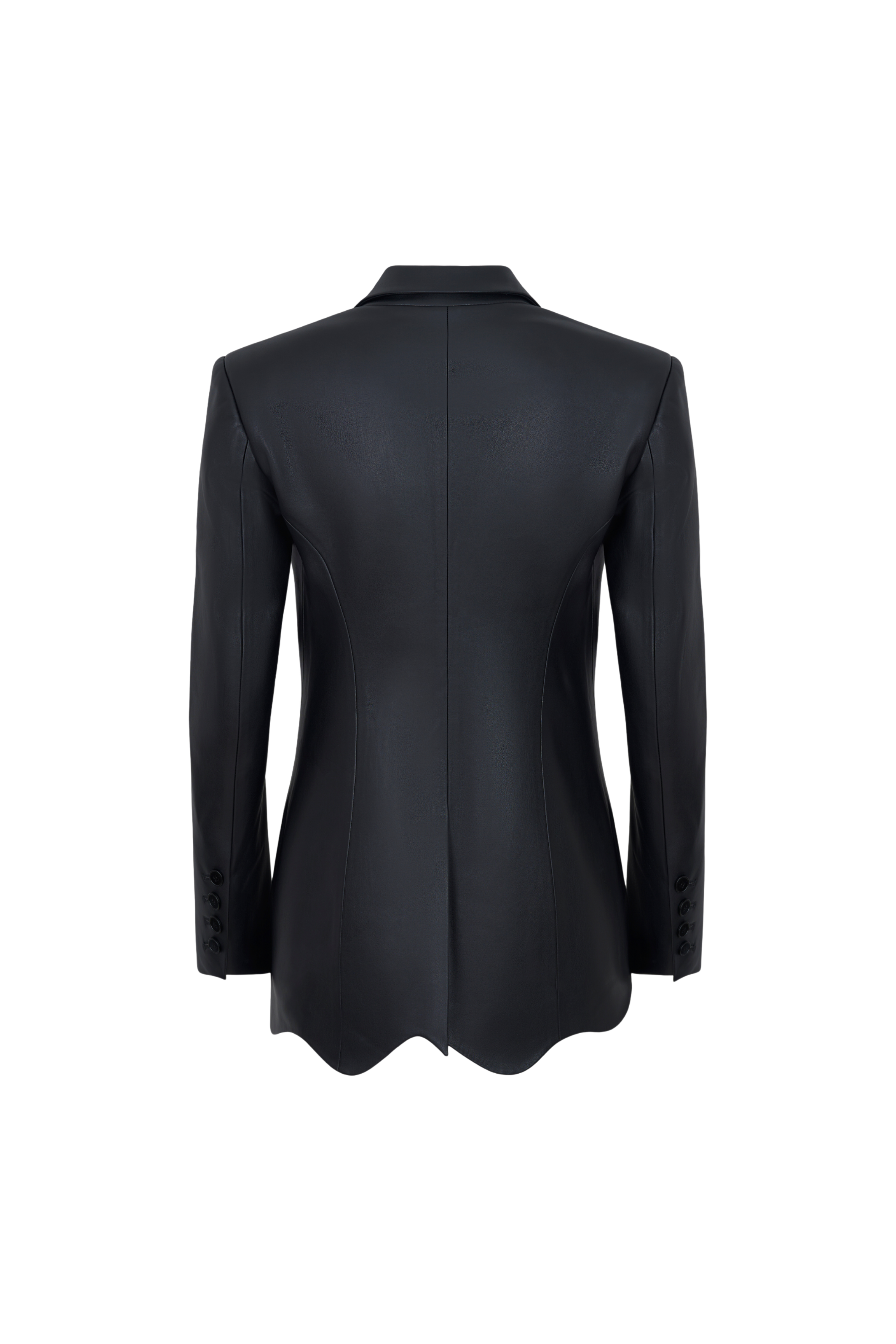 JACKET#01 — Wave-Hem Faux Leather Blazer