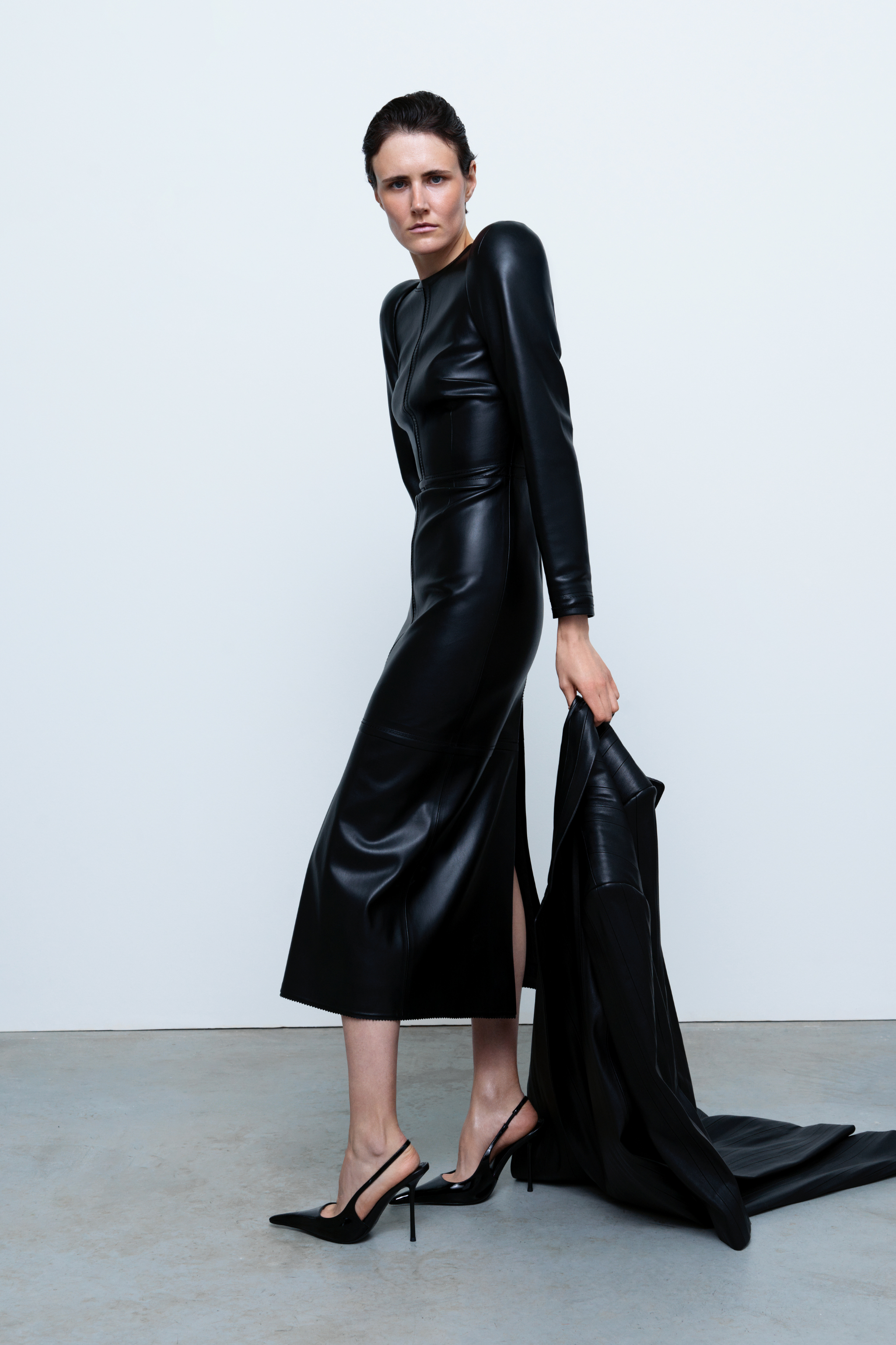 DRESS#04 — Structured Faux Leather Midi Dress