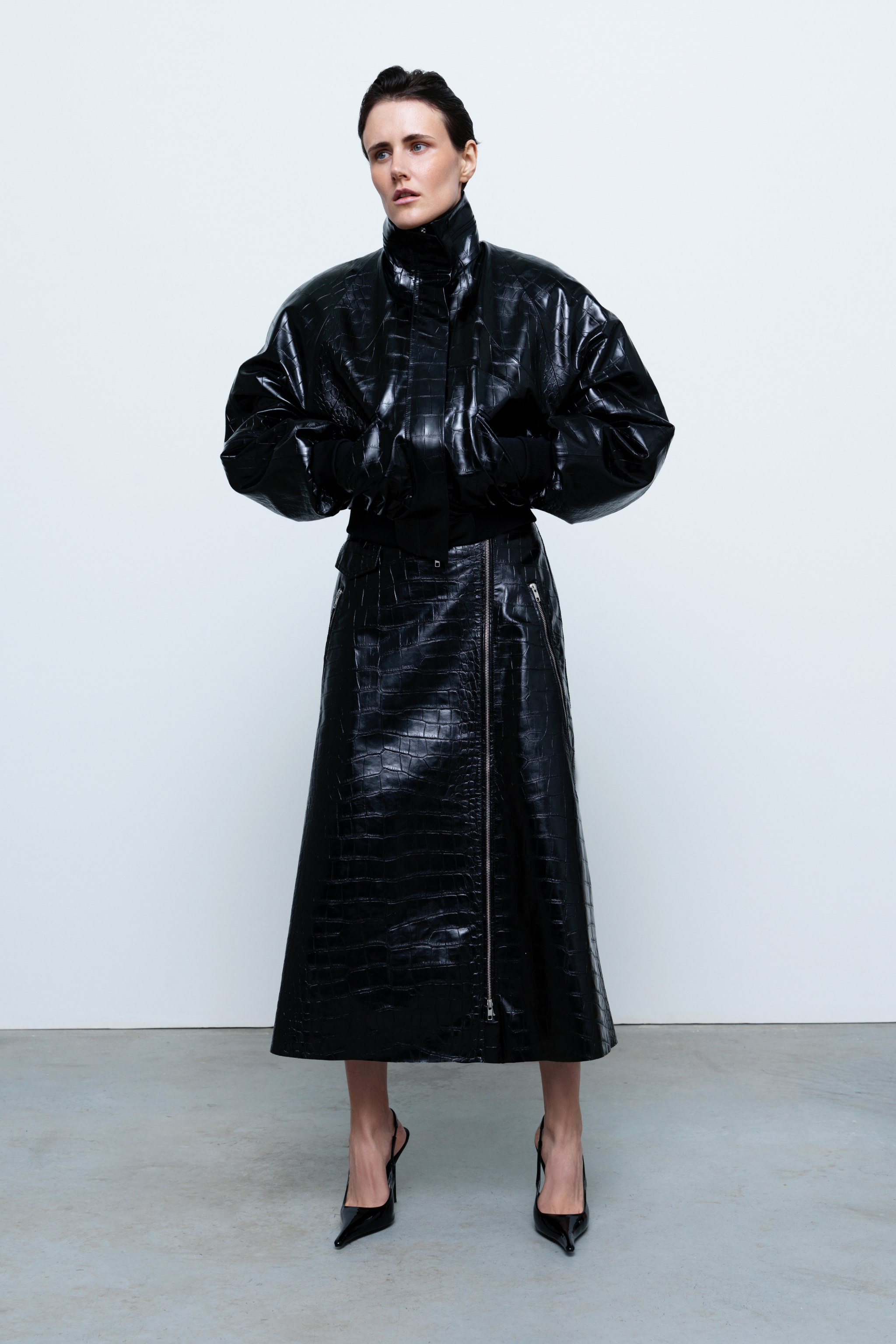 JACKET#05 — Croc-Embossed Faux Leather Bomber