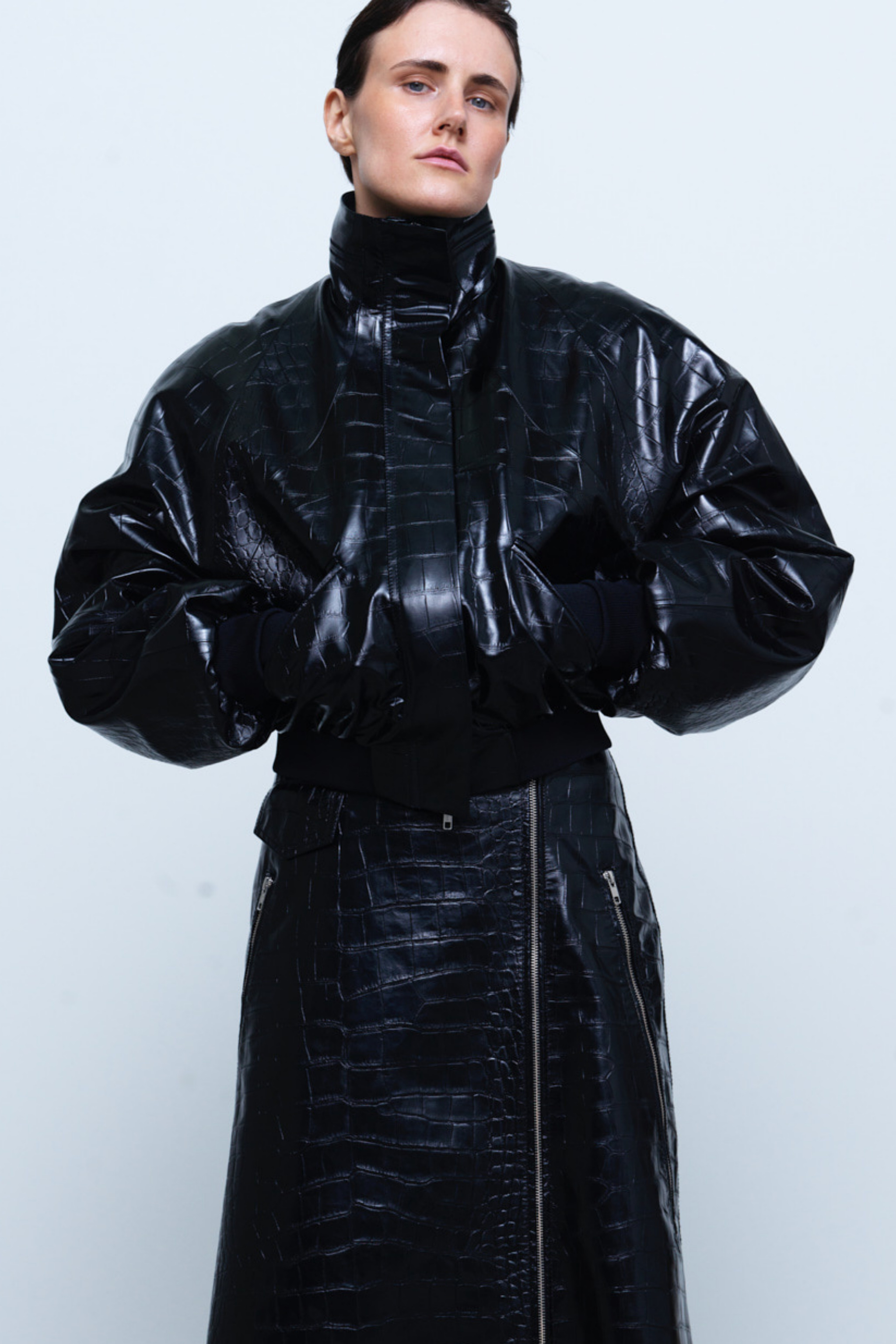 JACKET#05 — Croc-Embossed Faux Leather Bomber