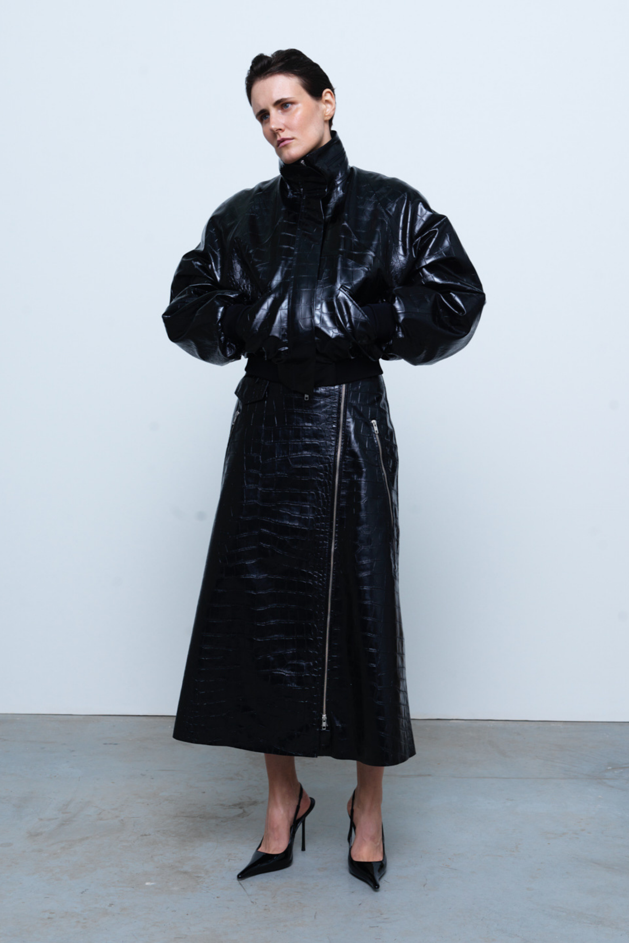 JACKET#05 — Croc-Embossed Faux Leather Bomber