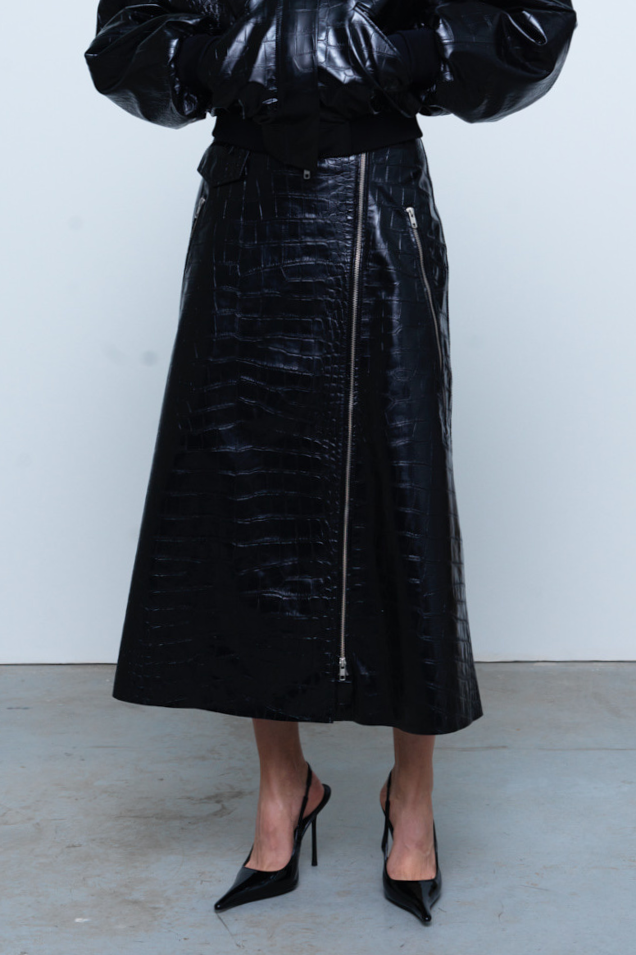 SKIRT#10 — Croc-Embossed Faux Leather Maxi Skirt