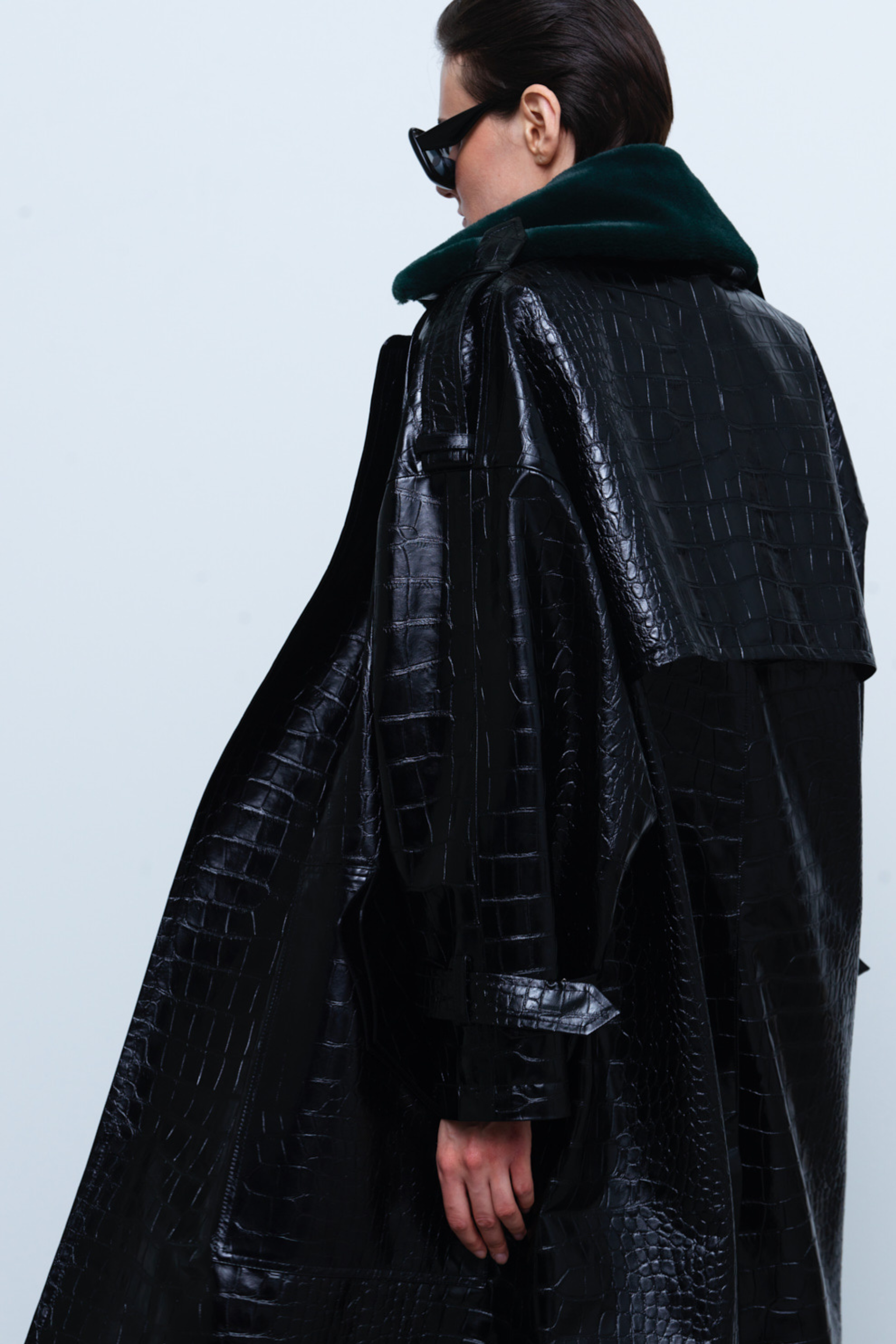 COAT#01 — Croc-Embossed Faux Leather Trench Coat
