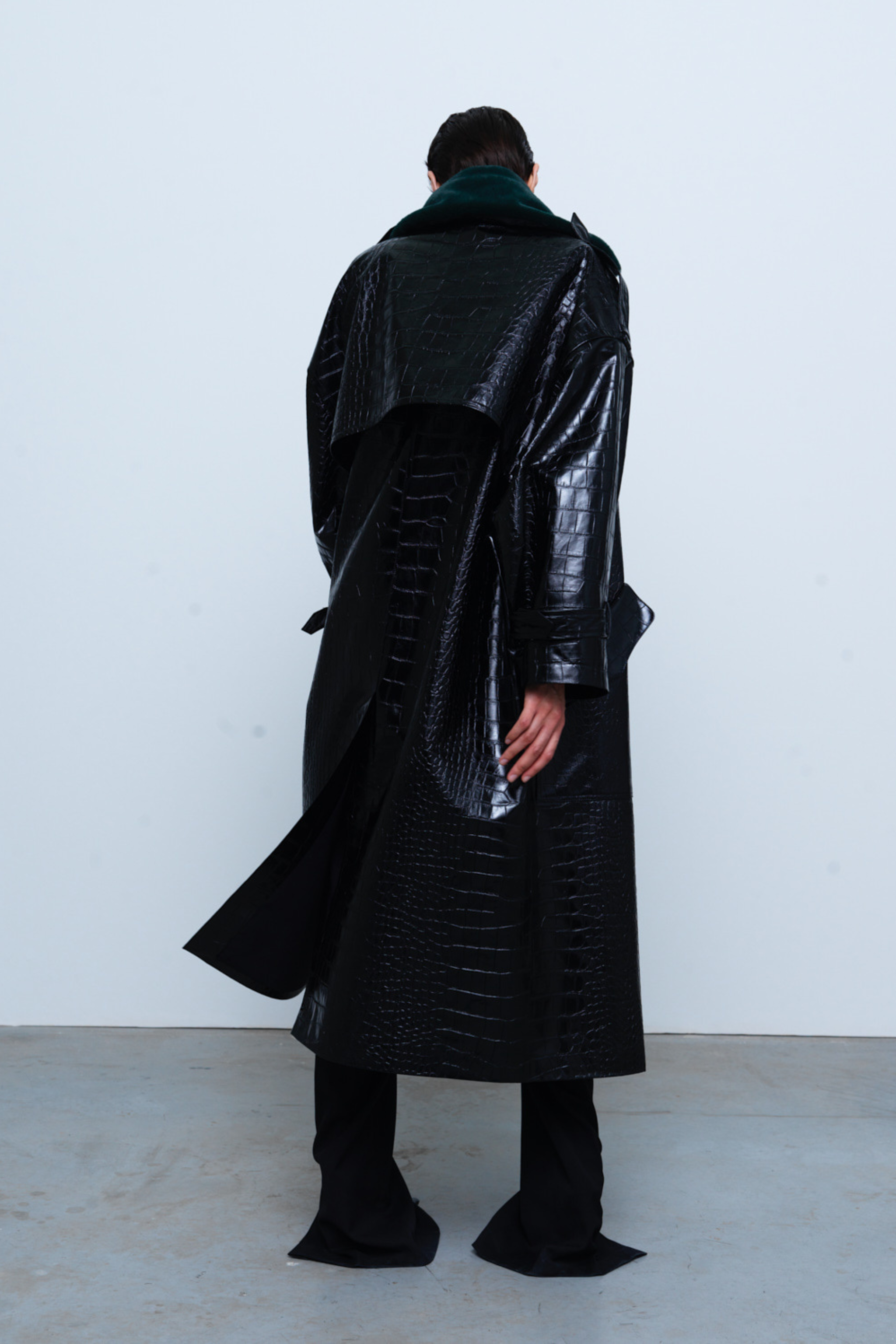 COAT#01 — Croc-Embossed Faux Leather Trench Coat