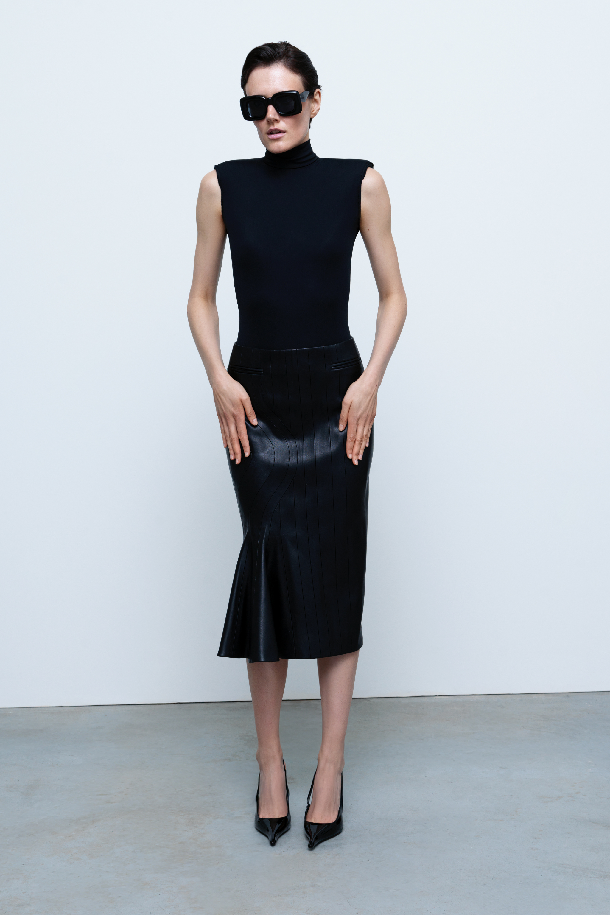 SKIRT#01 — Patchwork Faux Leather Midi Skirt
