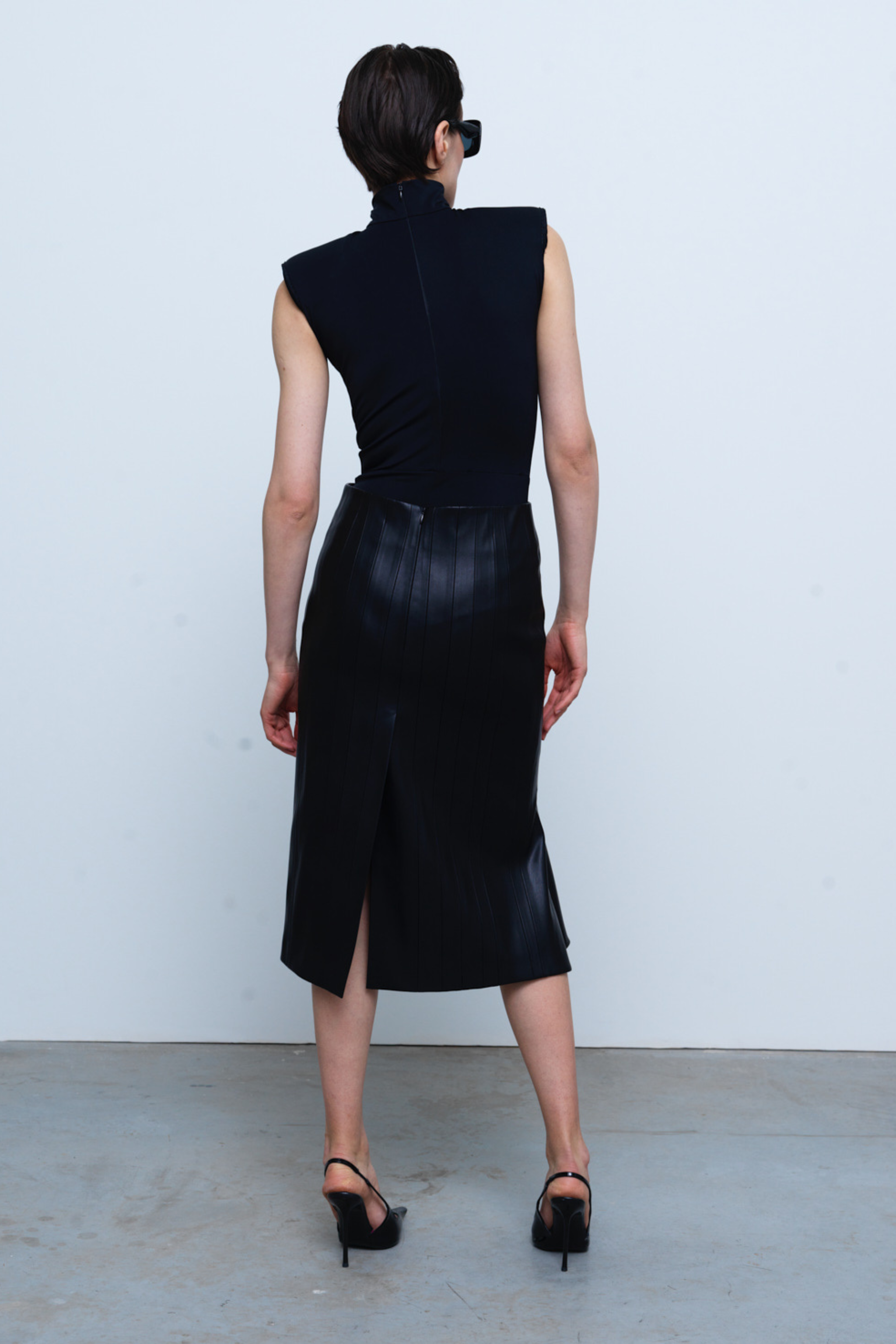 SKIRT#01 — Patchwork Faux Leather Midi Skirt