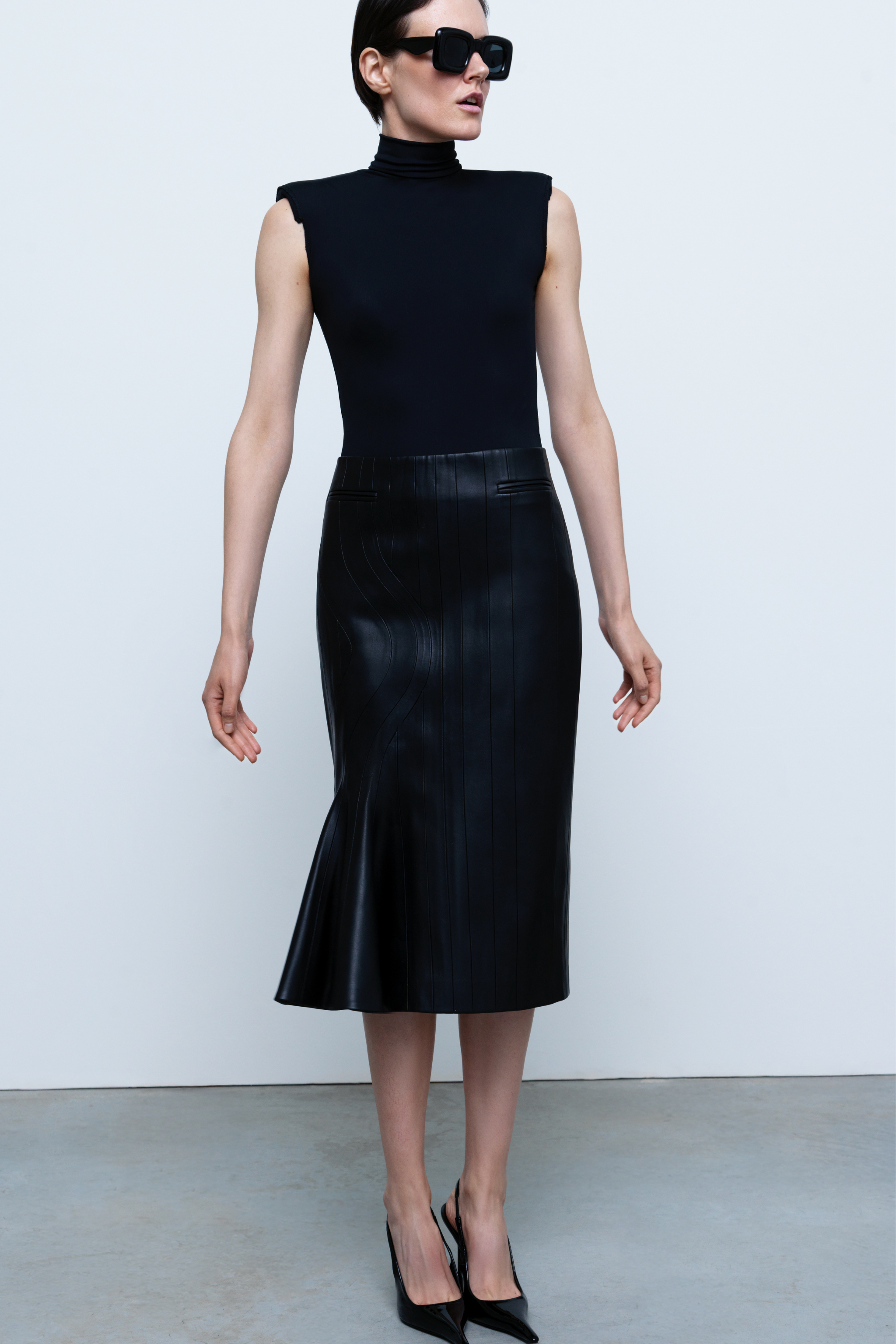 SKIRT#01 — Patchwork Faux Leather Midi Skirt