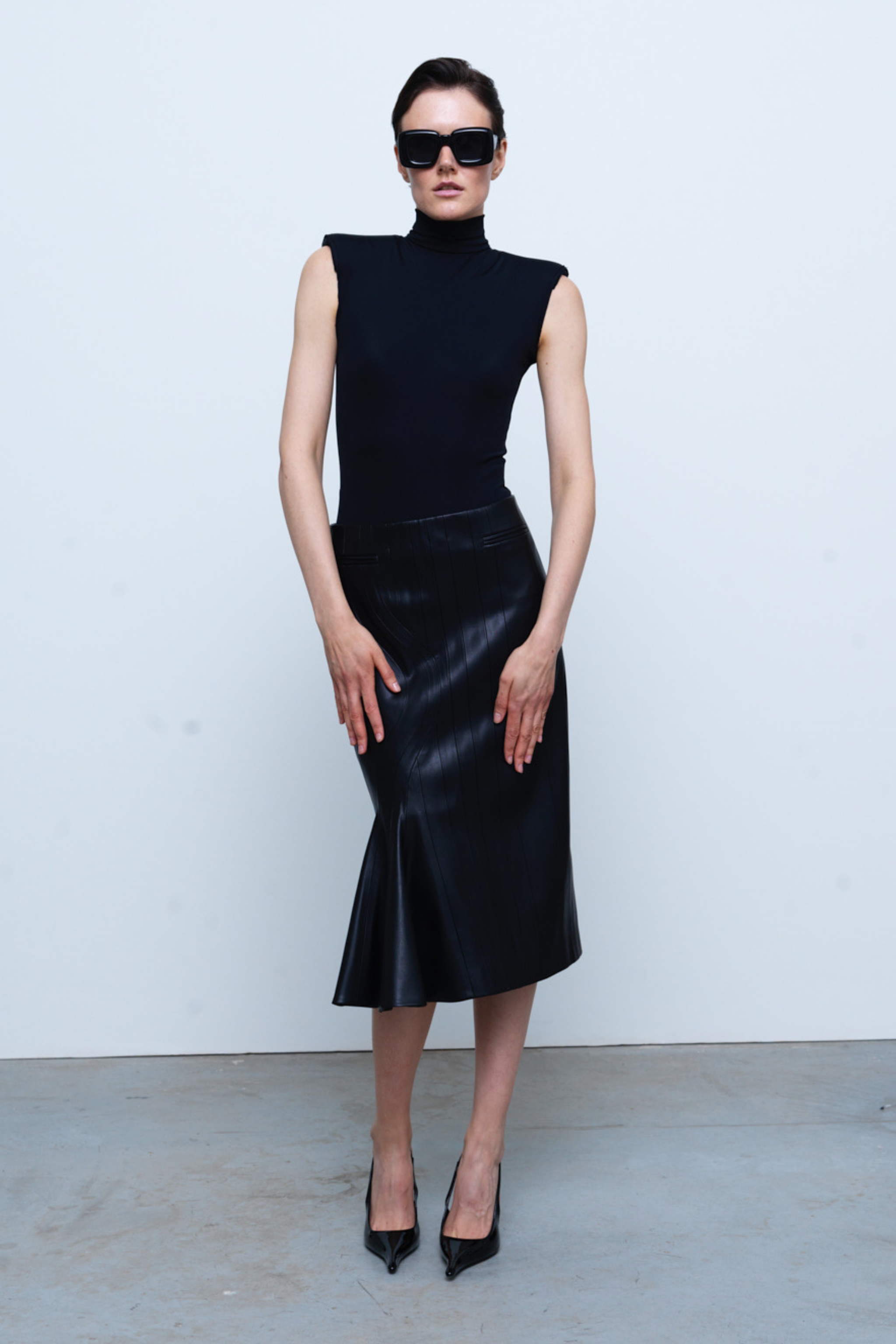SKIRT#01 — Patchwork Faux Leather Midi Skirt