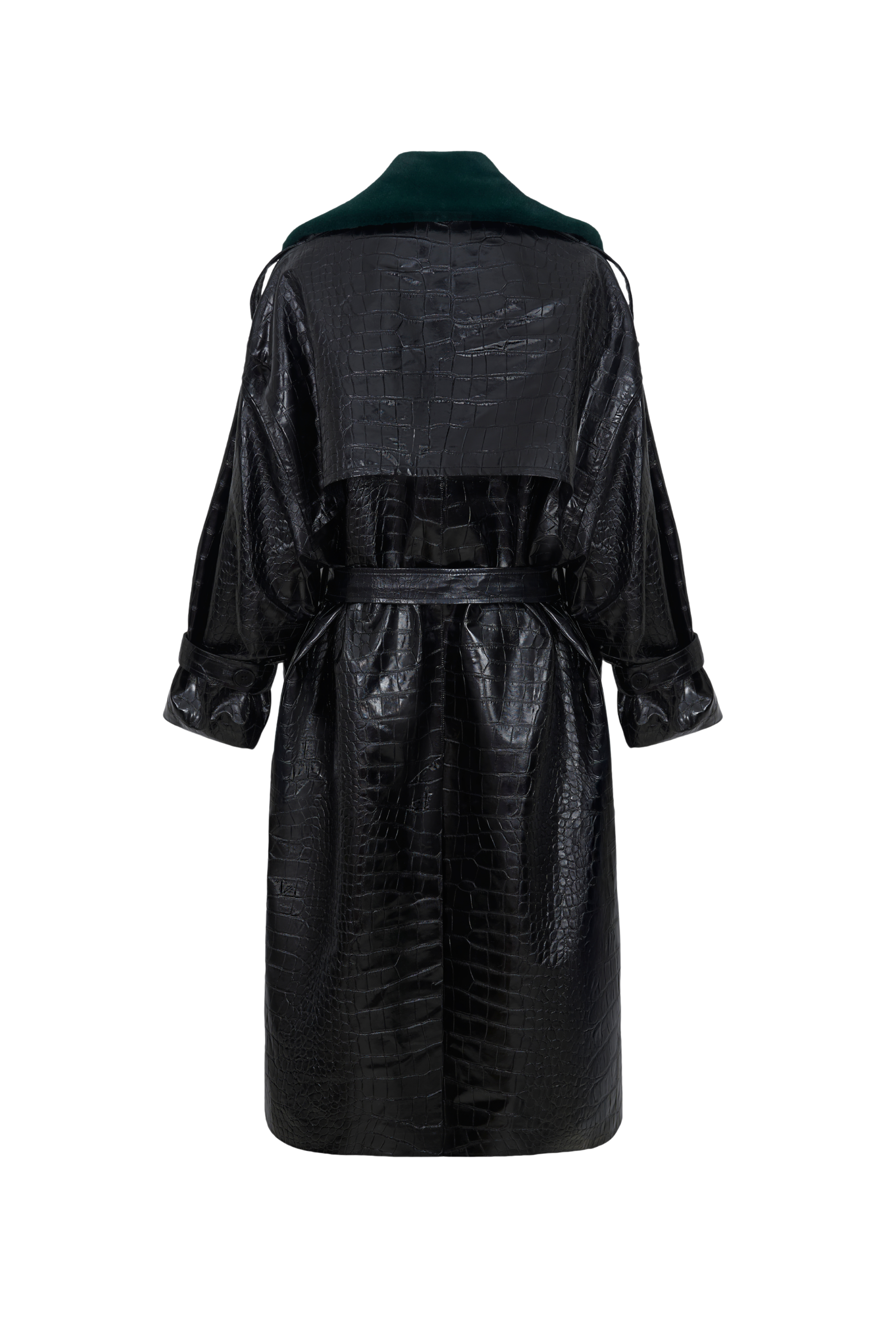 COAT#01 — Croc-Embossed Faux Leather Trench Coat