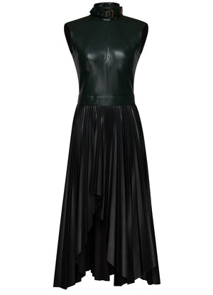 Black VENUS PLEATED MIDI DRESS